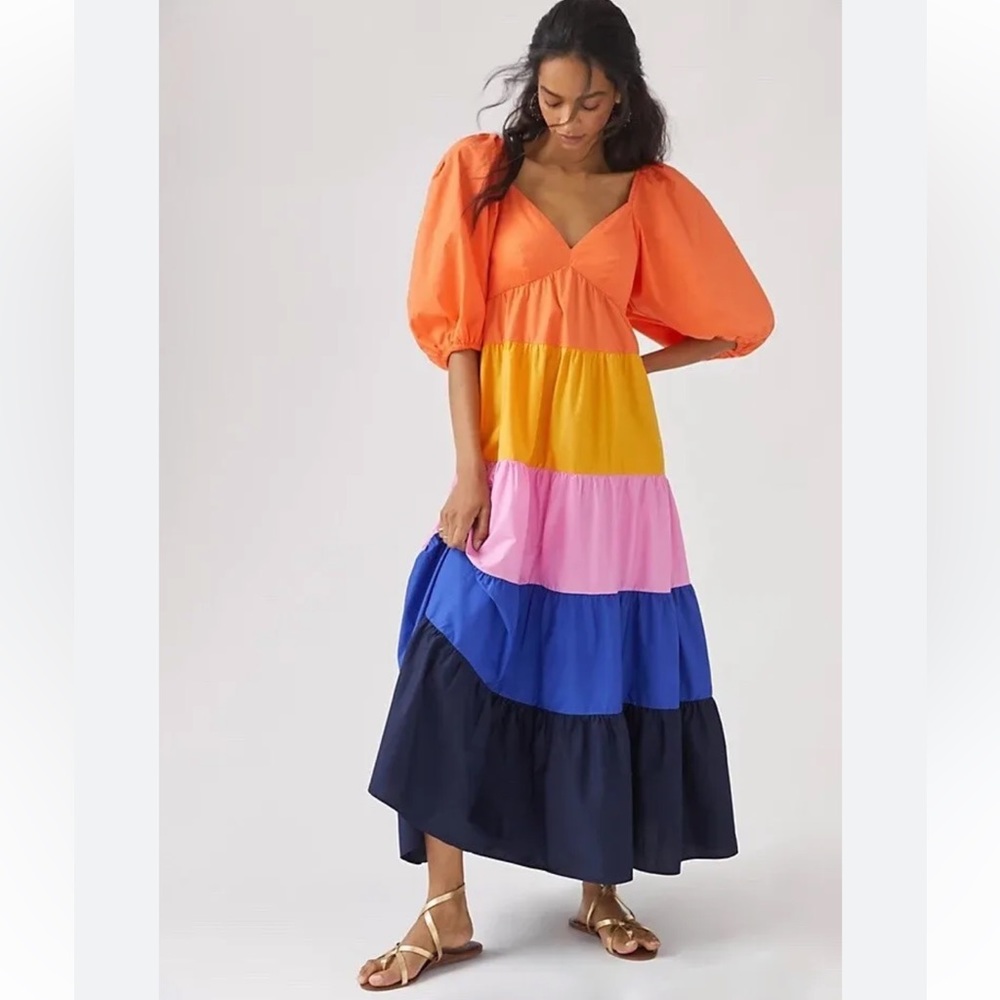 NWT Farm Rio Tiered Colorblock Maxi Dress Size Small